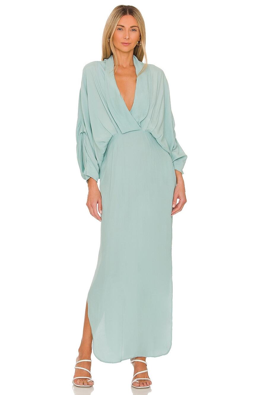 SWF Plunge Maxi Dress Kimono Sleeve Cinched Waist Tunic Vacation Party XS